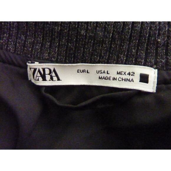 Zara Dark Gray Black Plaid Zippered Bomber Jacket Mock Turtleneck Large - Picture 6 of 7